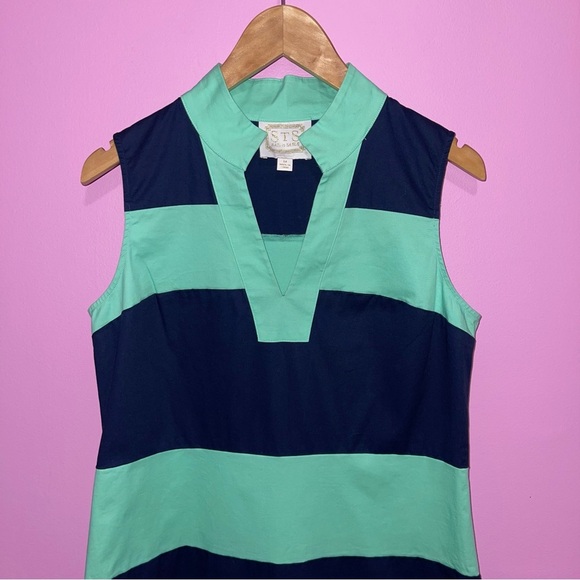 Sail‎ to Sable Dress Women’s Size Medium Green Navy Striped Shift Sleeveless - Picture 3 of 11